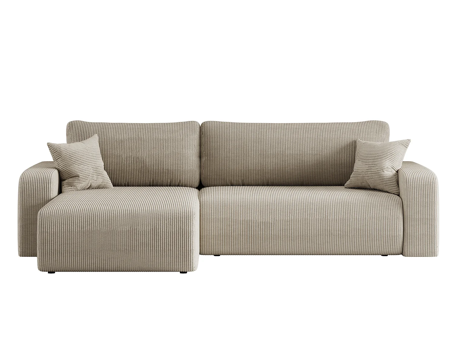 Canapé d’angle réversible PIANIOO XL convertible – Velours côtelé beige, grand coffre de rangement, fonction couchage, angle universel gauche/droite
