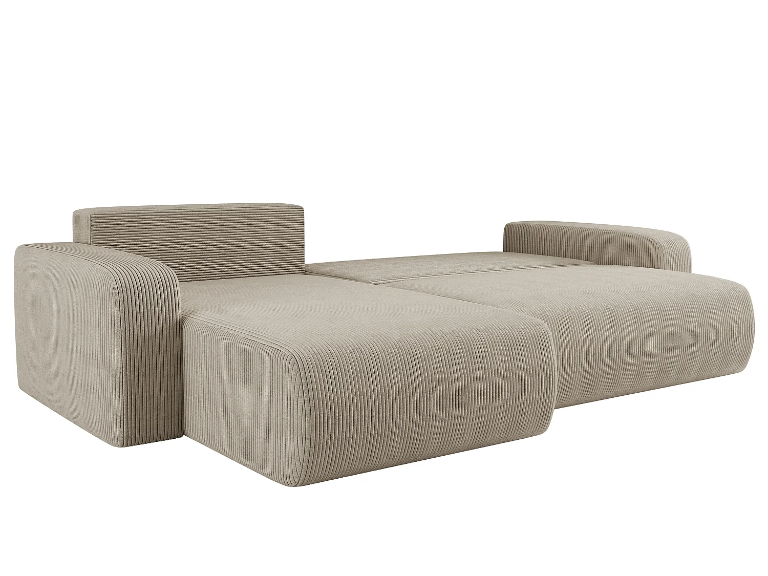 Canapé d’angle réversible PIANIOO XL convertible – Velours côtelé beige, grand coffre de rangement, fonction couchage, angle universel gauche/droite