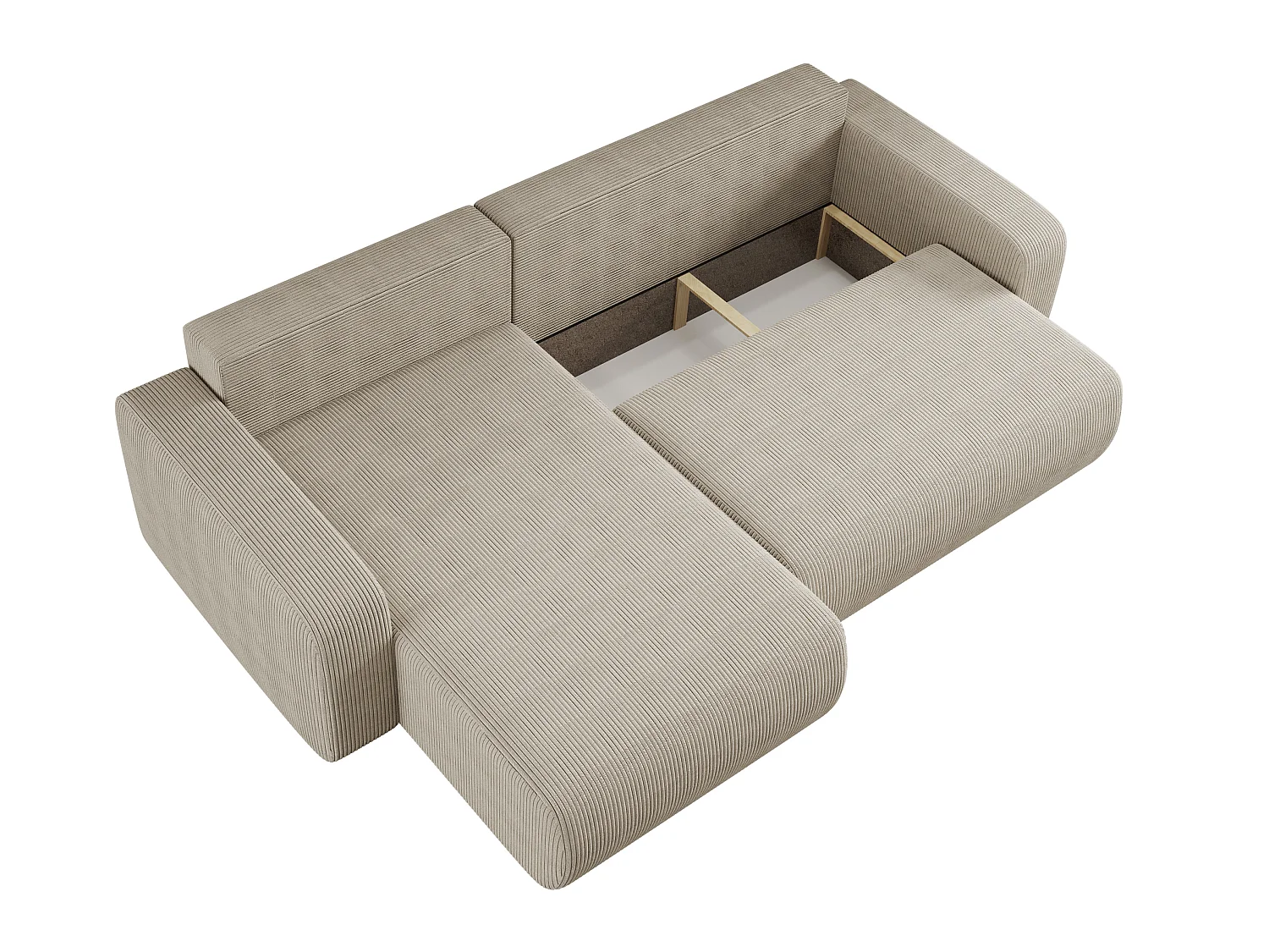 Canapé d’angle réversible PIANIOO XL convertible – Velours côtelé beige, grand coffre de rangement, fonction couchage, angle universel gauche/droite