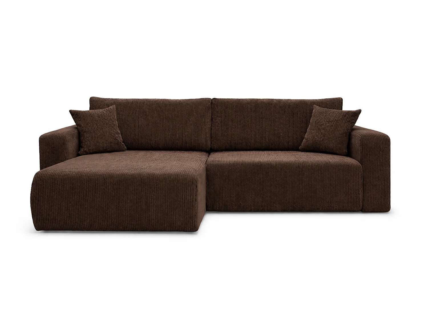 Canapé d’angle réversible GIORGIA L convertible – Velours côtelé brun chocolat, fonction couchage, grand coffre de rangement, angle universel gauche/droite