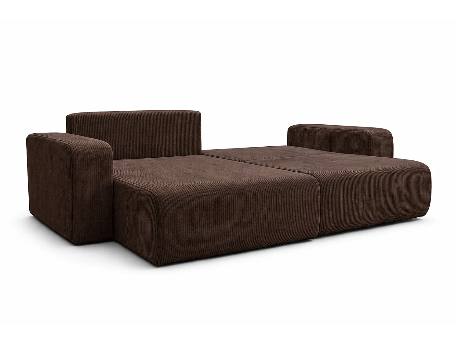 Canapé d’angle réversible GIORGIA L convertible – Velours côtelé brun chocolat, fonction couchage, grand coffre de rangement, angle universel gauche/droite