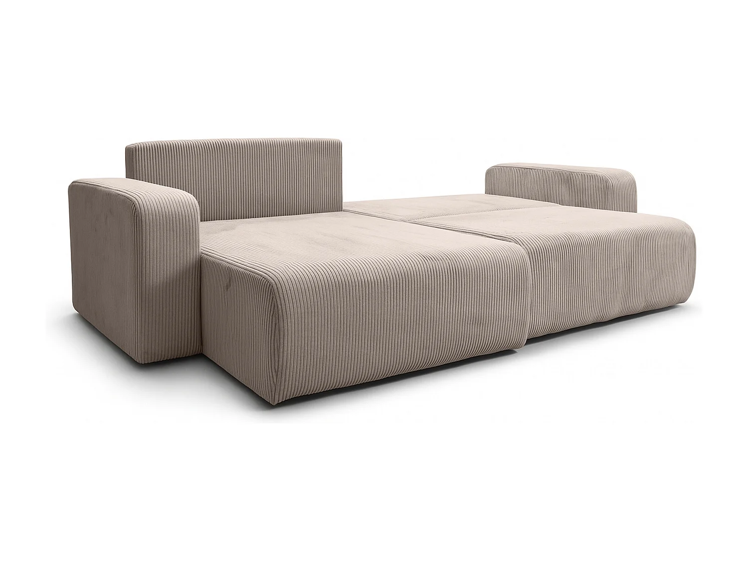 Canapé d’angle réversible FLORA L convertible – Velours côtelé beige, fonction couchage, grand coffre de rangement, angle universel gauche/droite