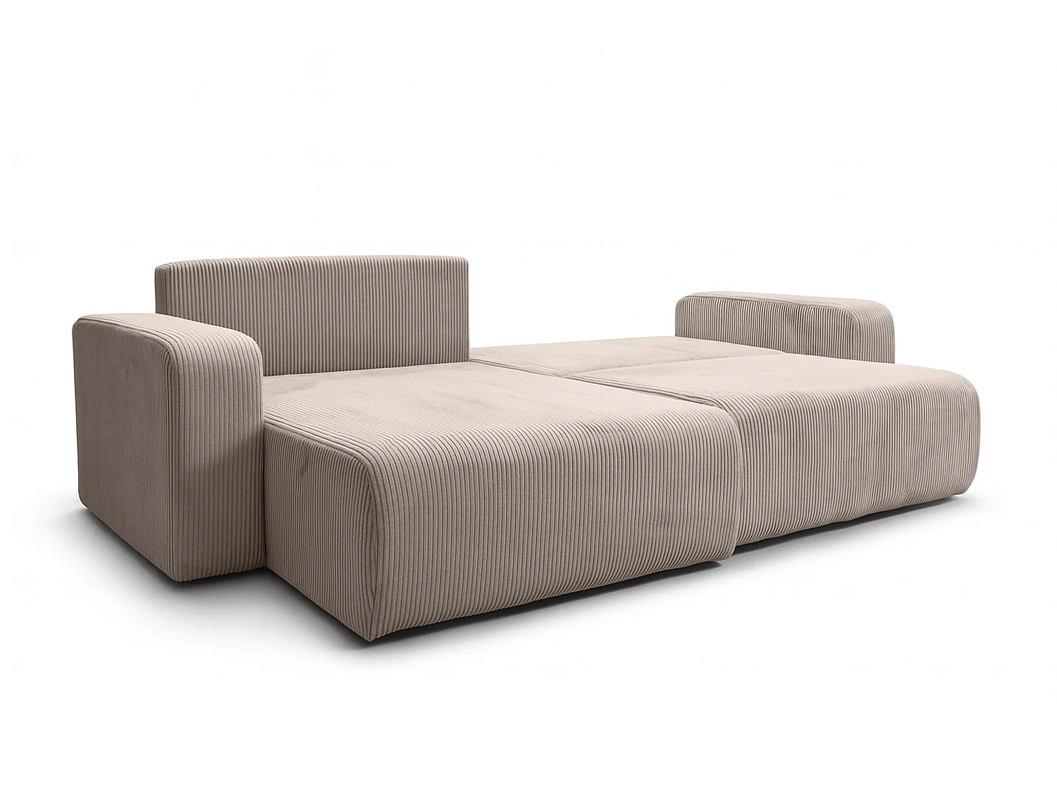 Canapé d’angle réversible GIORGIA L convertible – Velours côtelé beige, fonction couchage, grand coffre de rangement, angle universel gauche/droite