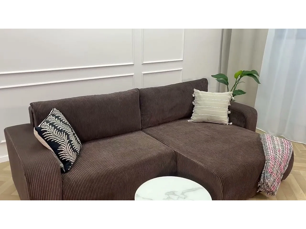 Canapé d’angle réversible FLORA L convertible – Velours côtelé vert bouteille, fonction couchage, grand coffre de rangement, angle universel gauche/droite