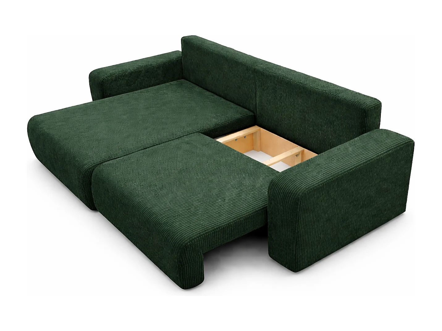 Canapé d’angle réversible FLORA L convertible – Velours côtelé vert bouteille, fonction couchage, grand coffre de rangement, angle universel gauche/droite