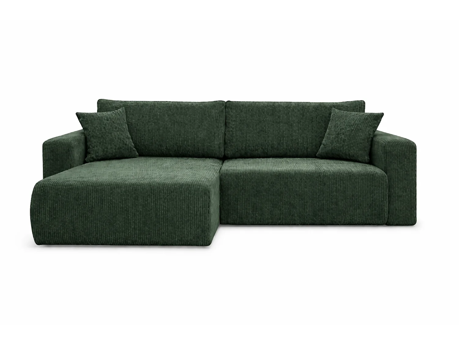 Canapé d’angle réversible GIORGIA L convertible – Velours côtelé vert bouteille, fonction couchage, grand coffre de rangement, angle universel gauche/droite
