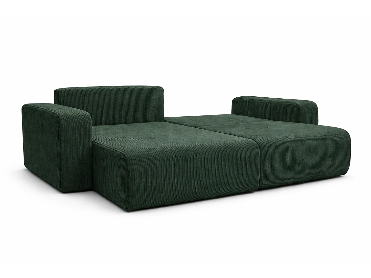 Canapé d’angle réversible GIORGIA L convertible – Velours côtelé vert bouteille, fonction couchage, grand coffre de rangement, angle universel gauche/droite