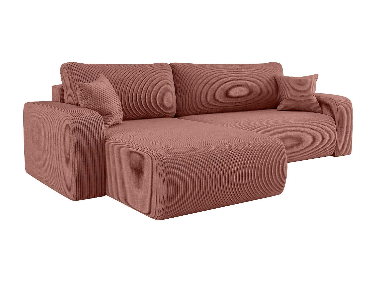 Canapé d’angle réversible PIANIOO XL convertible – Velours côtelé cuivre, grand coffre de rangement, fonction couchage, angle universel gauche/droite