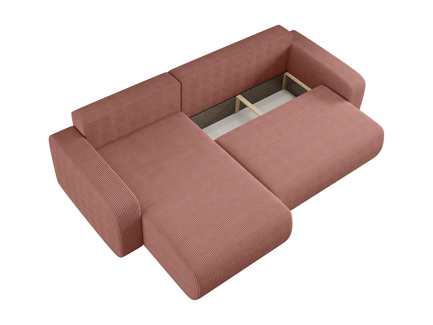 Canapé d’angle réversible PIANIOO XL convertible – Velours côtelé cuivre, grand coffre de rangement, fonction couchage, angle universel gauche/droite