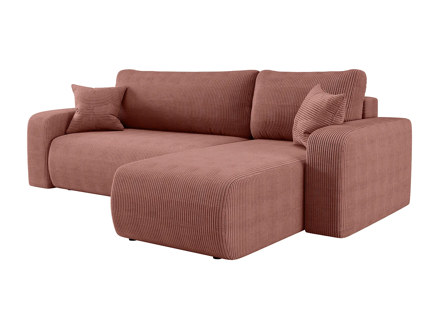 Canapé d’angle réversible PIANIOO L convertible – Velours côtelé cuivre, fonction couchage, grand coffre de rangement, angle universel gauche/droite