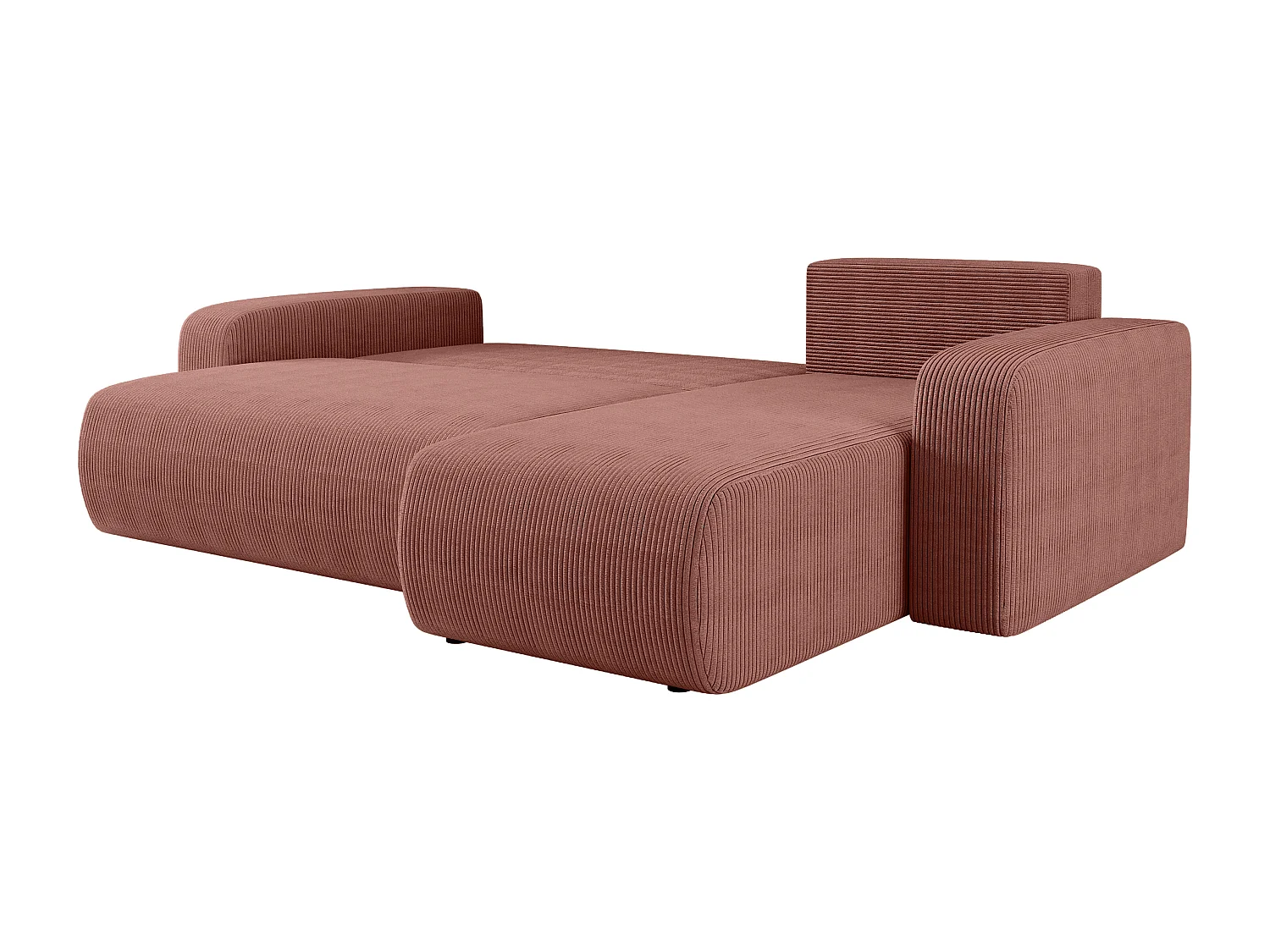 Canapé d’angle réversible PIANIOO L convertible – Velours côtelé cuivre, fonction couchage, grand coffre de rangement, angle universel gauche/droite