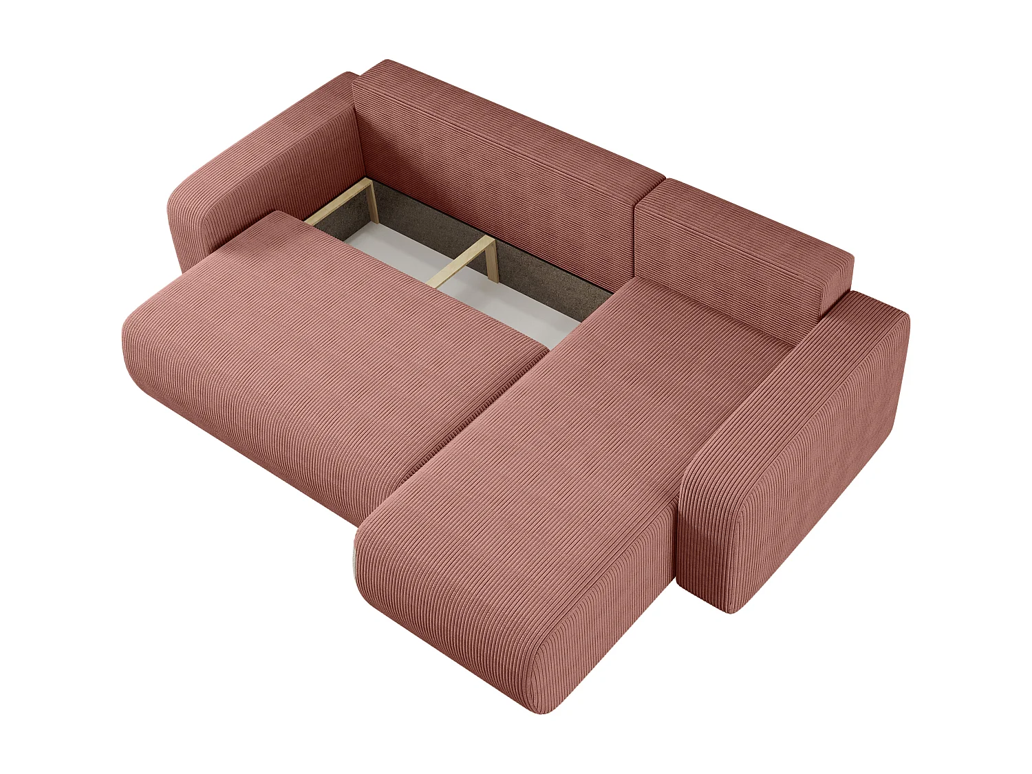 Canapé d’angle réversible PIANIOO L convertible – Velours côtelé cuivre, fonction couchage, grand coffre de rangement, angle universel gauche/droite