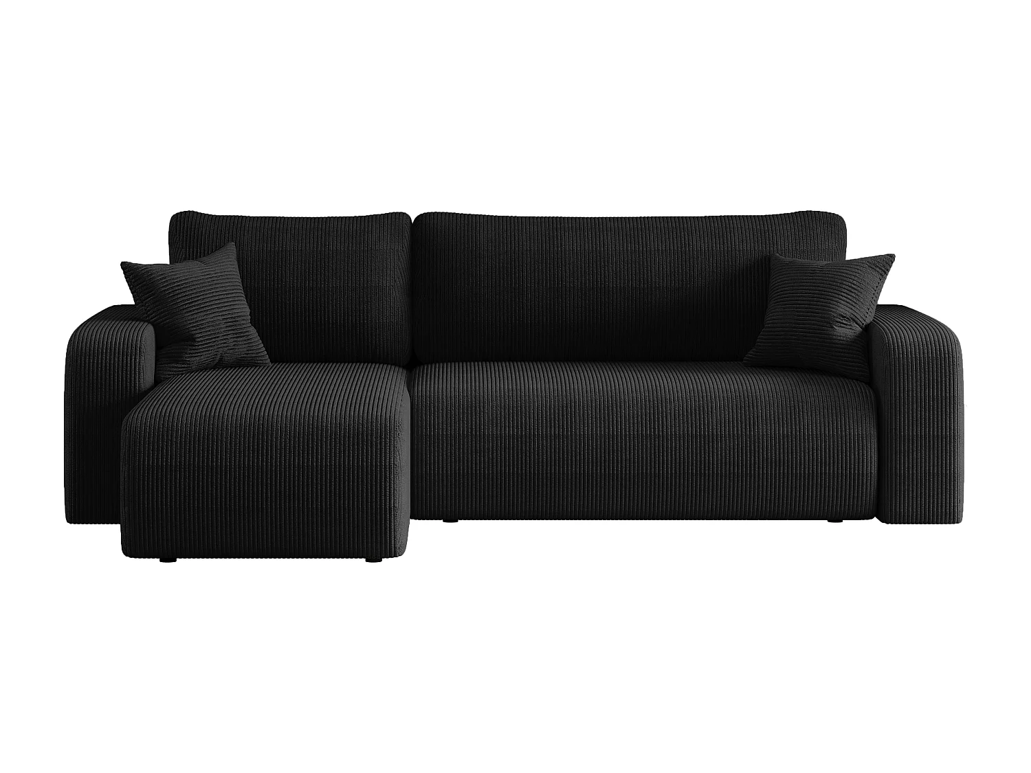 Canapé d’angle réversible PIANIOO L convertible – Velours côtelé noir, fonction couchage, grand coffre de rangement, angle universel gauche/droite