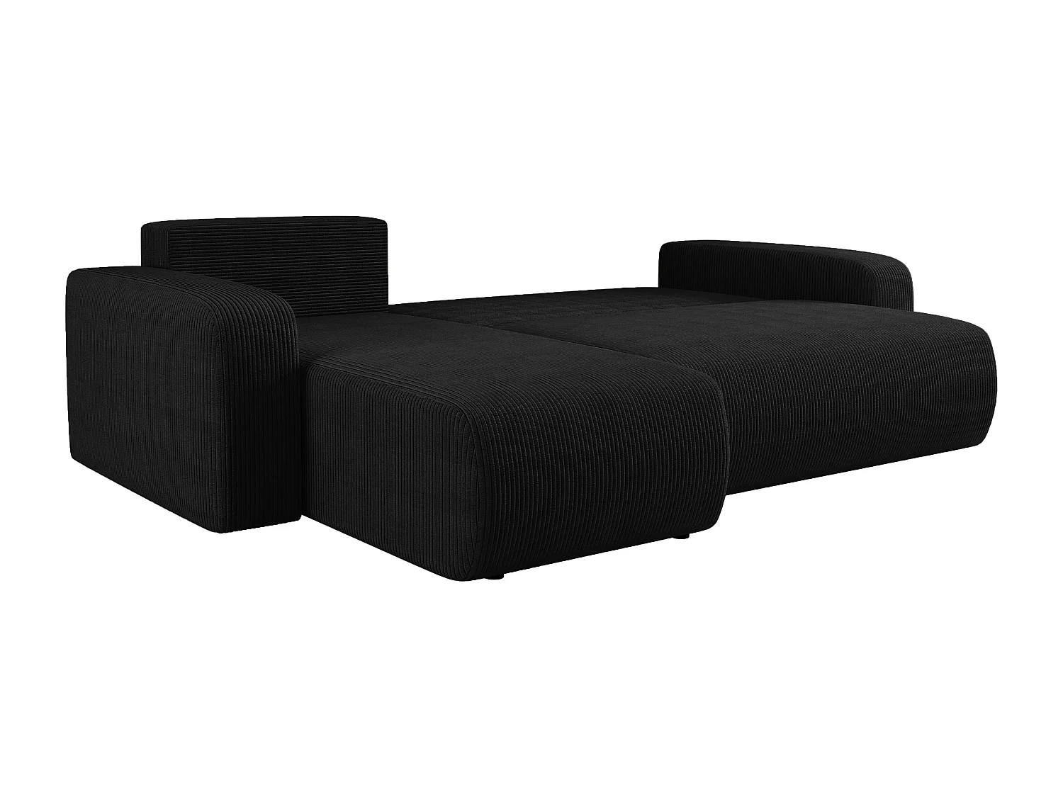 Canapé d’angle réversible PIANIOO L convertible – Velours côtelé noir, fonction couchage, grand coffre de rangement, angle universel gauche/droite