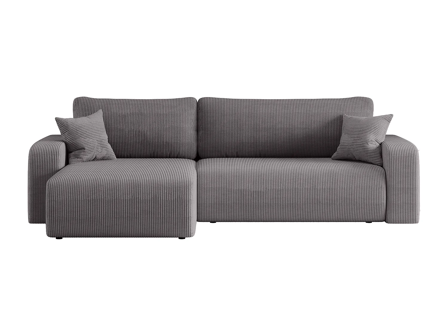 Canapé d’angle réversible PIANIOO XL convertible – Velours côtelé Gris, grand coffre de rangement, fonction couchage, angle universel gauche/droite