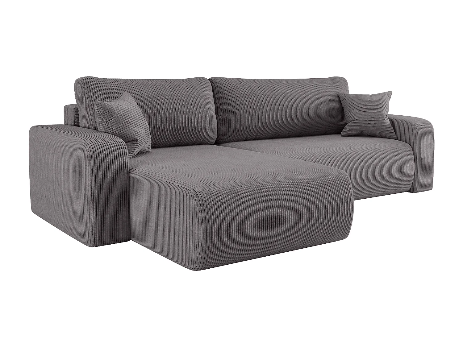 Canapé d’angle réversible PIANIOO XL convertible – Velours côtelé Gris, grand coffre de rangement, fonction couchage, angle universel gauche/droite