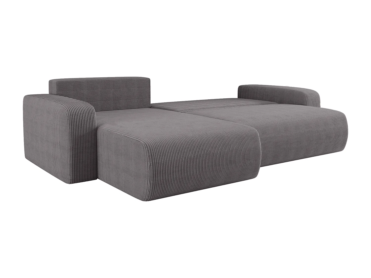 Canapé d’angle réversible PIANIOO XL convertible – Velours côtelé Gris, grand coffre de rangement, fonction couchage, angle universel gauche/droite