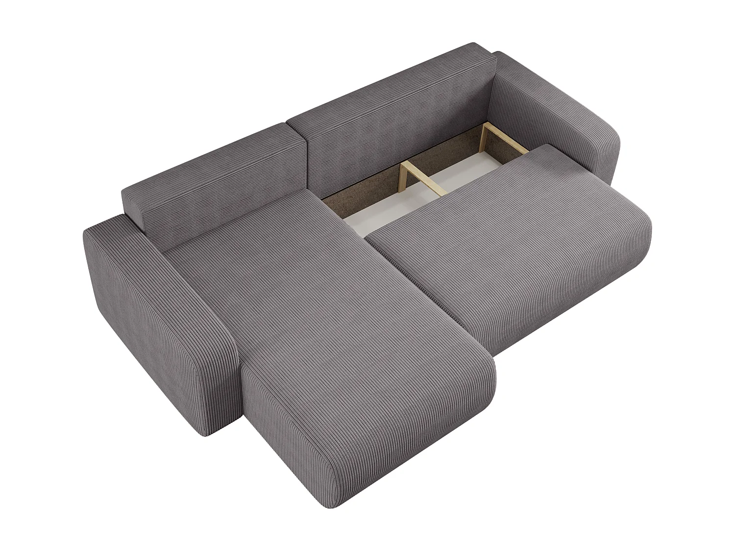 Canapé d’angle réversible PIANIOO XL convertible – Velours côtelé Gris, grand coffre de rangement, fonction couchage, angle universel gauche/droite