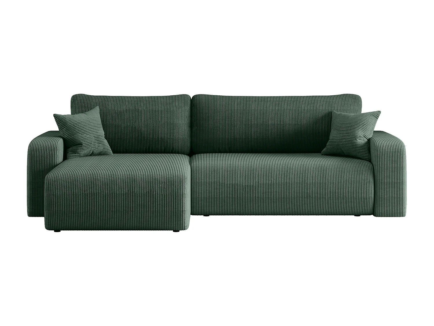 Canapé d’angle réversible PIANIOO XL convertible – Velours côtelé vert bouteille, grand coffre de rangement, fonction couchage, angle universel gauche/droite
