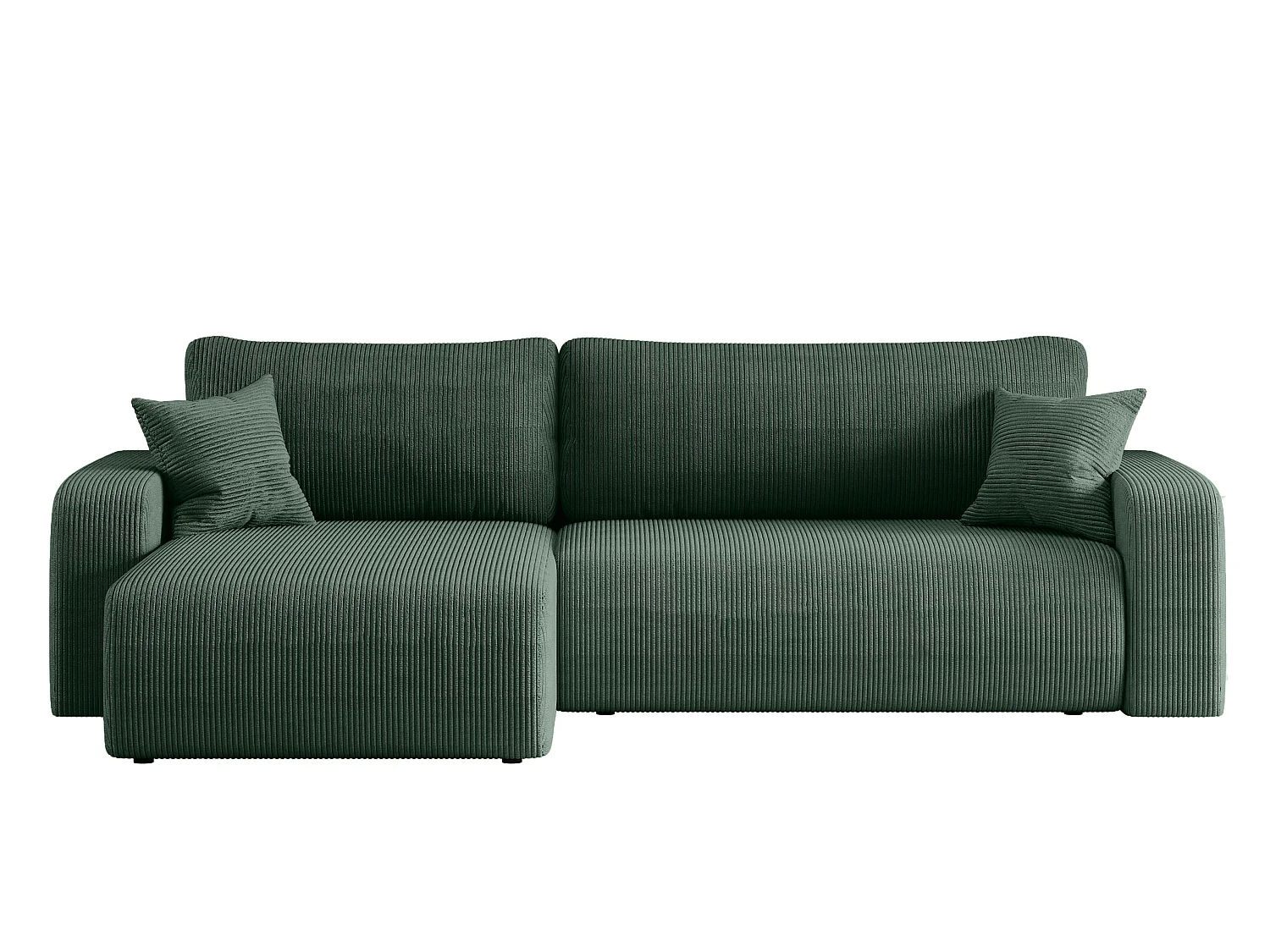 Canapé d’angle réversible PIANIOO XL convertible – Velours côtelé vert bouteille, grand coffre de rangement, fonction couchage, angle universel gauche/droite