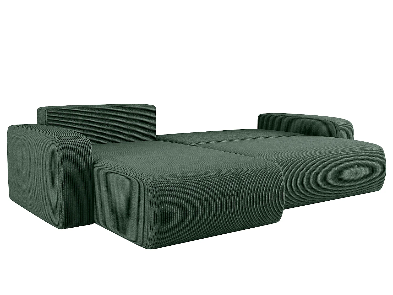 Canapé d’angle réversible PIANIOO XL convertible – Velours côtelé vert bouteille, grand coffre de rangement, fonction couchage, angle universel gauche/droite