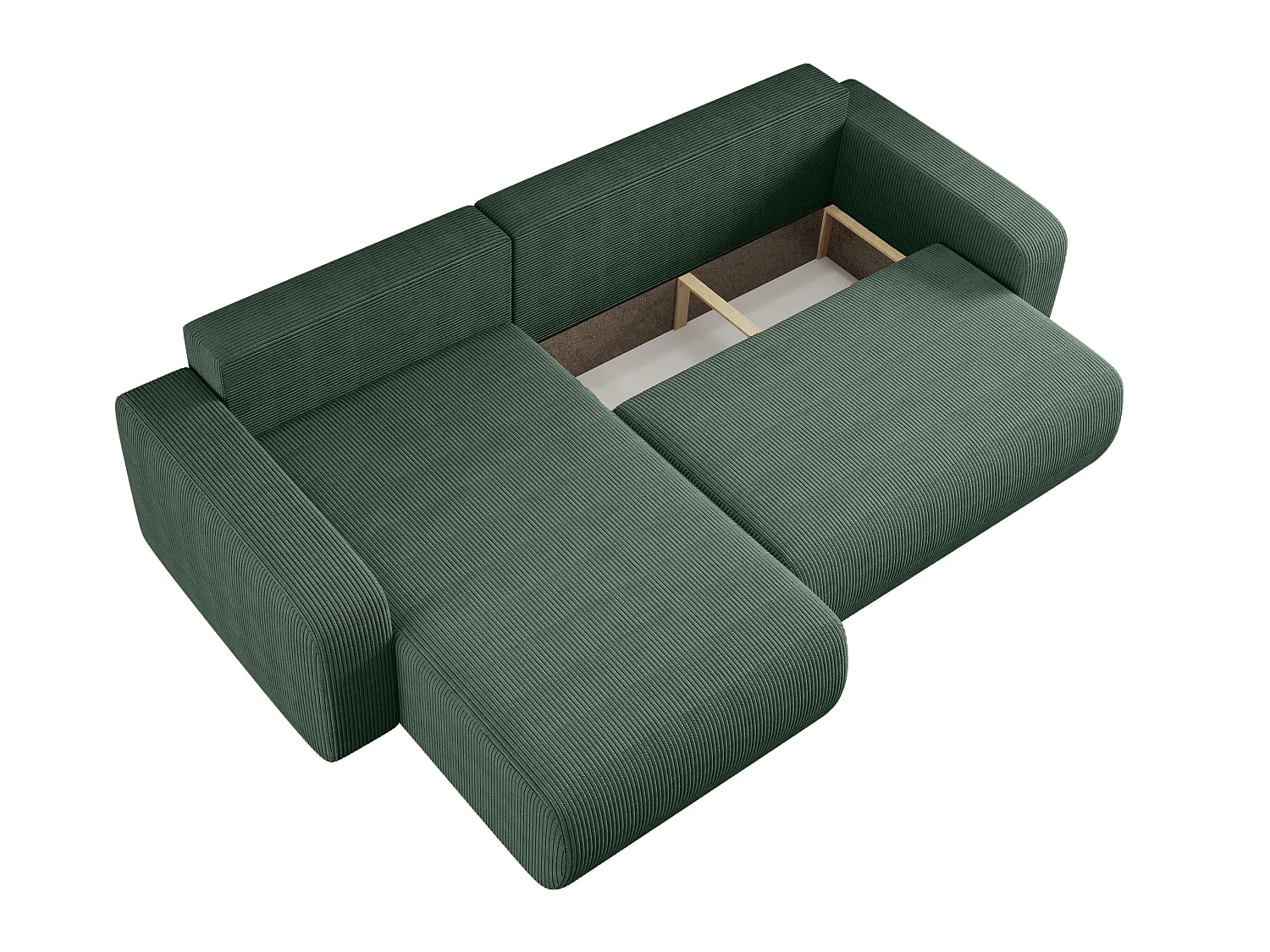 Canapé d’angle réversible PIANIOO XL convertible – Velours côtelé vert bouteille, grand coffre de rangement, fonction couchage, angle universel gauche/droite