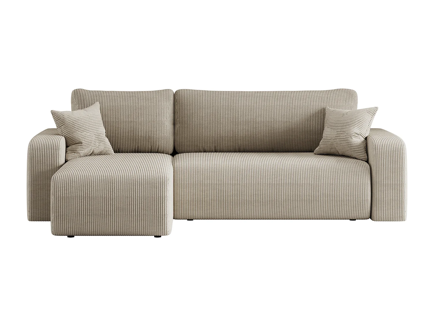 Canapé d’angle réversible PIANIOO L convertible – Velours côtelé beige, fonction couchage, grand coffre de rangement, angle universel gauche/droite