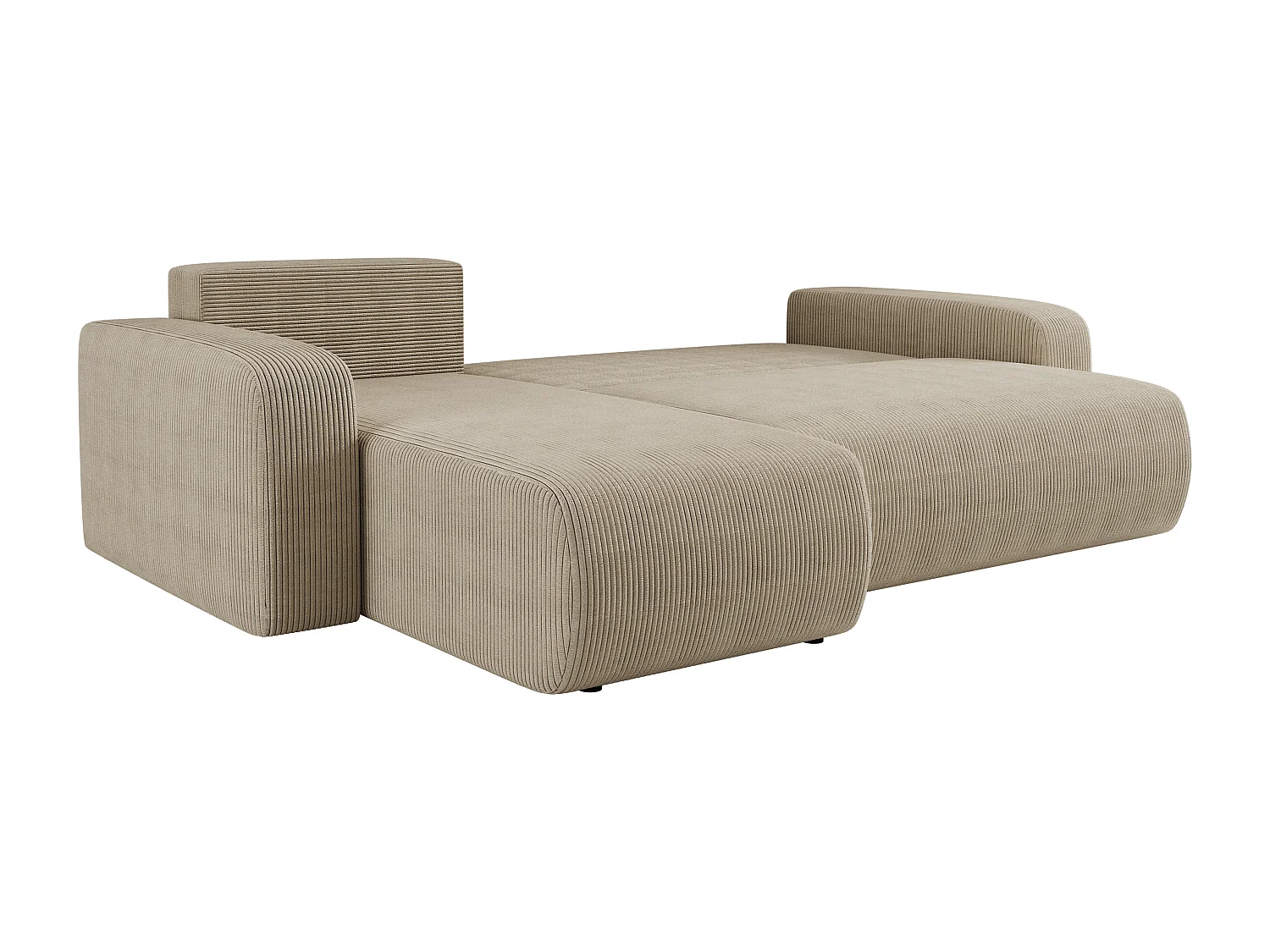 Canapé d’angle réversible PIANIOO L convertible – Velours côtelé beige, fonction couchage, grand coffre de rangement, angle universel gauche/droite