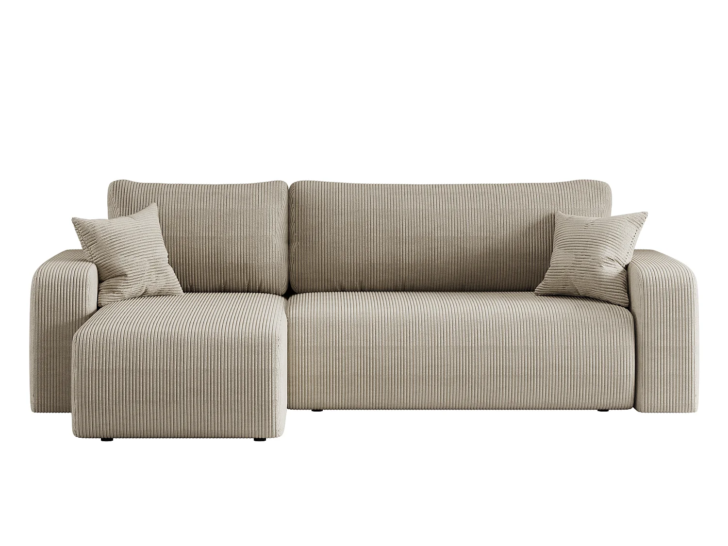 Canapé d’angle réversible PIANIOO L convertible – Velours côtelé beige, fonction couchage, grand coffre de rangement, angle universel gauche/droite