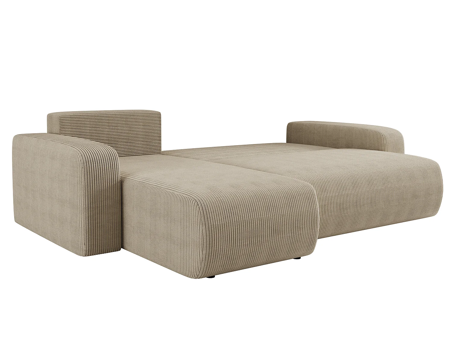 Canapé d’angle réversible PIANIOO L convertible – Velours côtelé beige, fonction couchage, grand coffre de rangement, angle universel gauche/droite