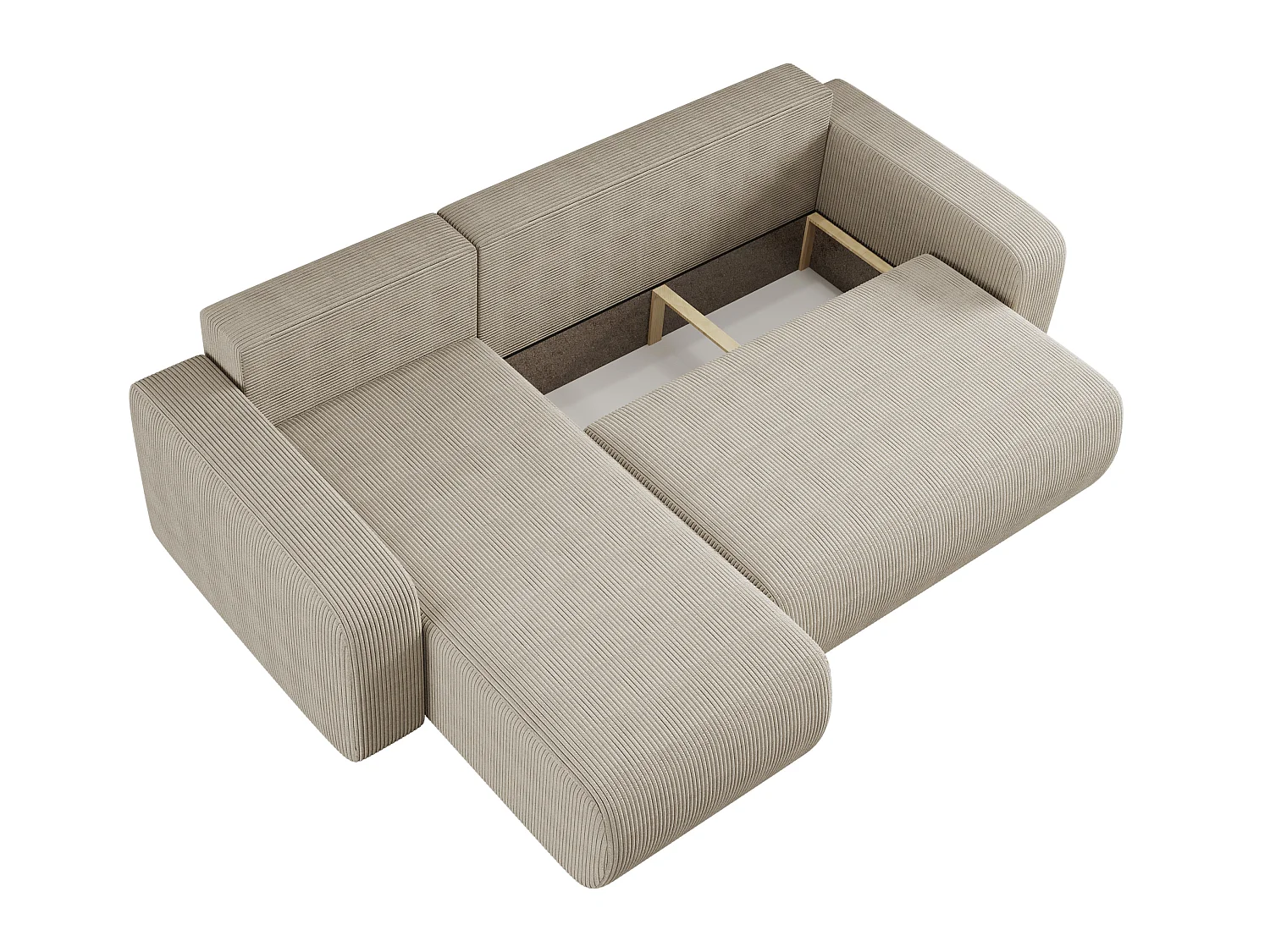 Canapé d’angle réversible PIANIOO L convertible – Velours côtelé beige, fonction couchage, grand coffre de rangement, angle universel gauche/droite