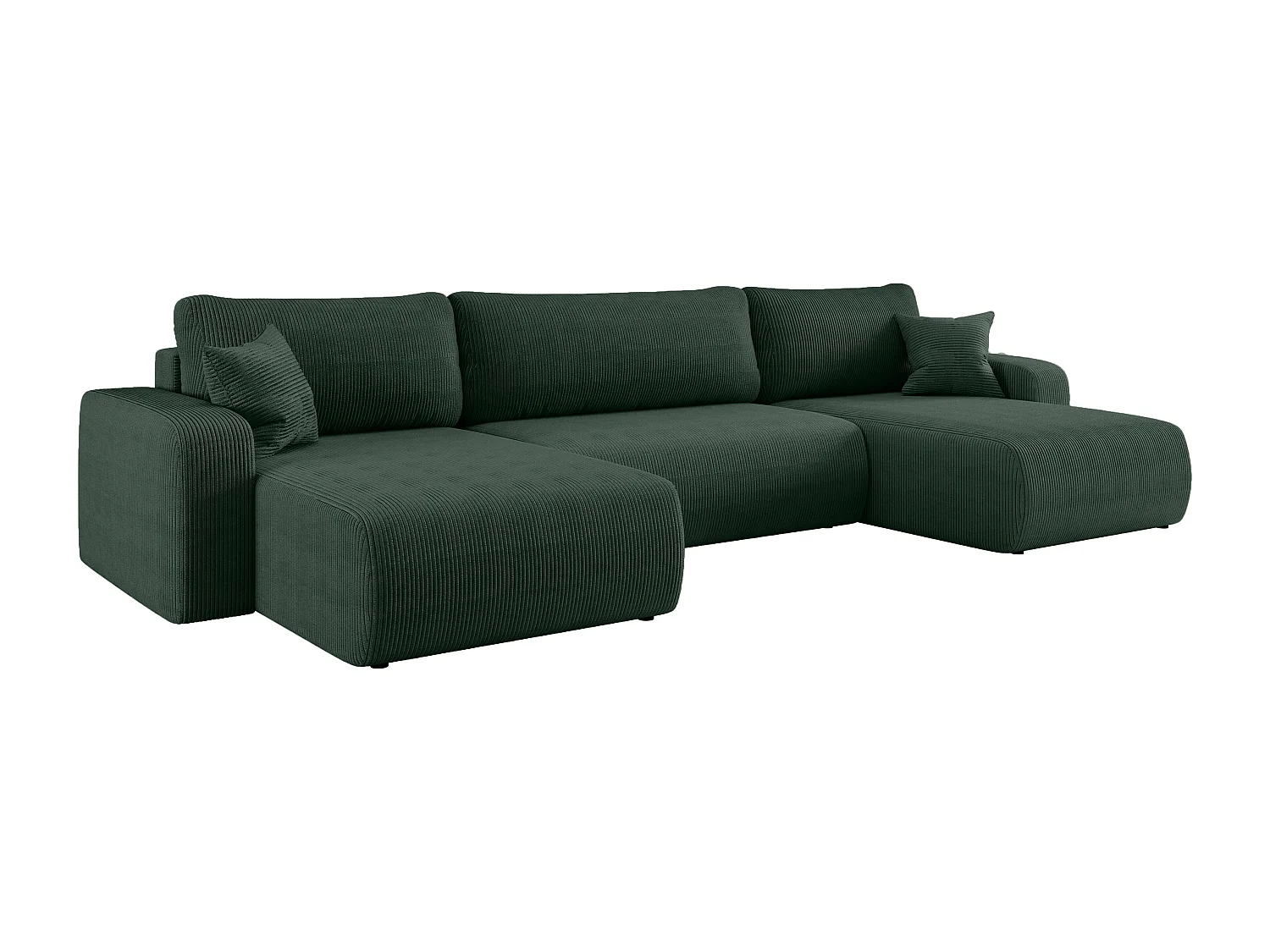 Canapé d’angle réversible PIANIOO U convertible – Velours côtelé vert bouteille, grand coffre de rangement, fonction couchage, angle universel gauche/droite