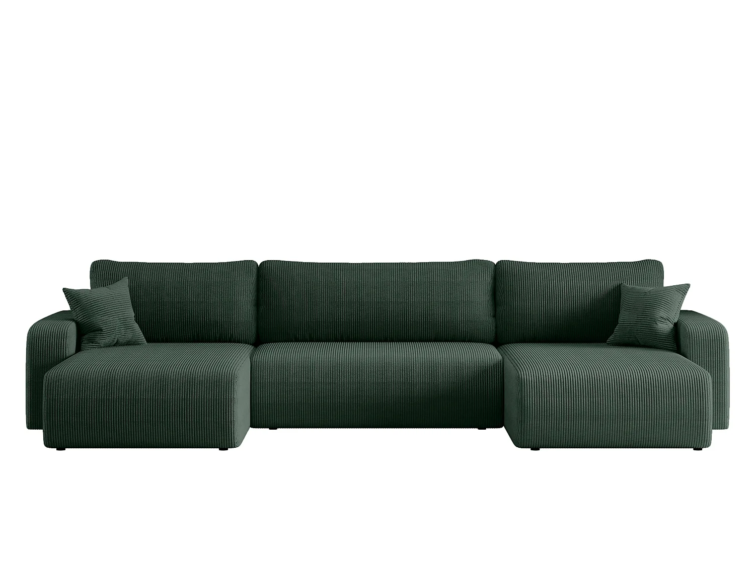 Canapé d’angle réversible PIANIOO U convertible – Velours côtelé vert bouteille, grand coffre de rangement, fonction couchage, angle universel gauche/droite