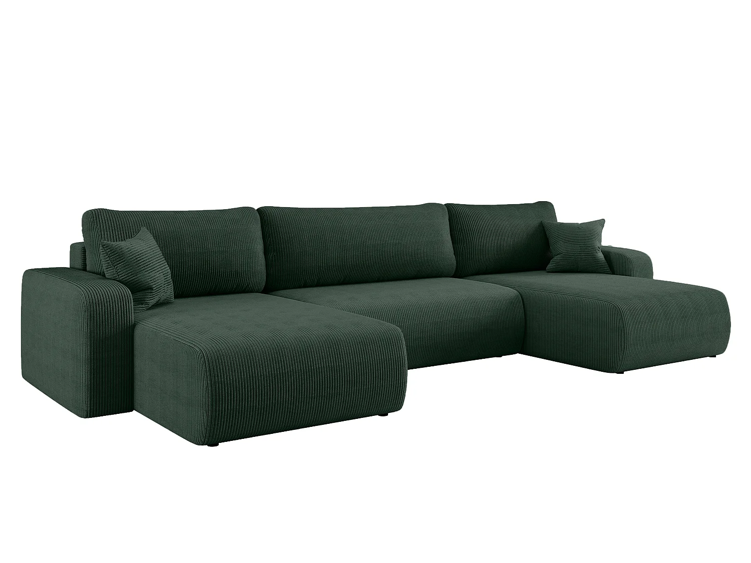 Canapé d’angle réversible PIANIOO U convertible – Velours côtelé vert bouteille, grand coffre de rangement, fonction couchage, angle universel gauche/droite
