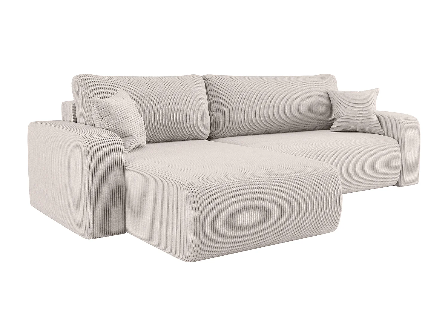 Canapé d’angle réversible PIANIOO XL convertible – Velours côtelé blanc, grand coffre de rangement, fonction couchage, angle universel gauche/droite