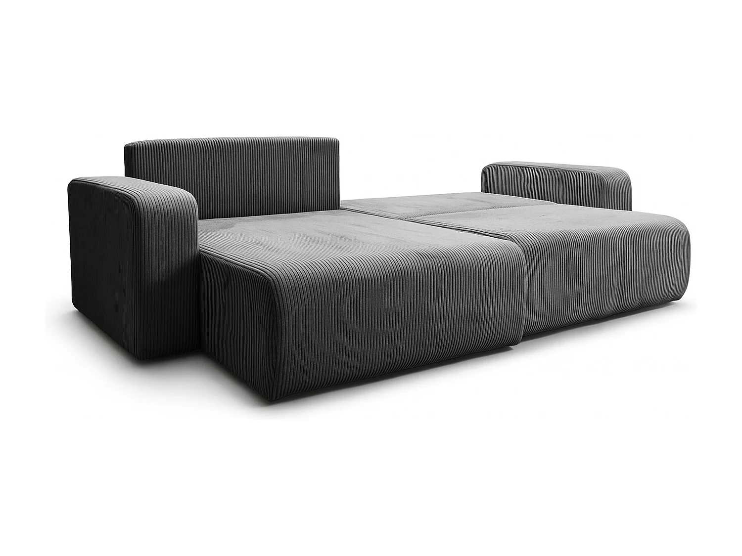 Canapé d’angle réversible FLORA L convertible – Velours côtelé gris, fonction couchage, grand coffre de rangement, angle universel gauche/droite