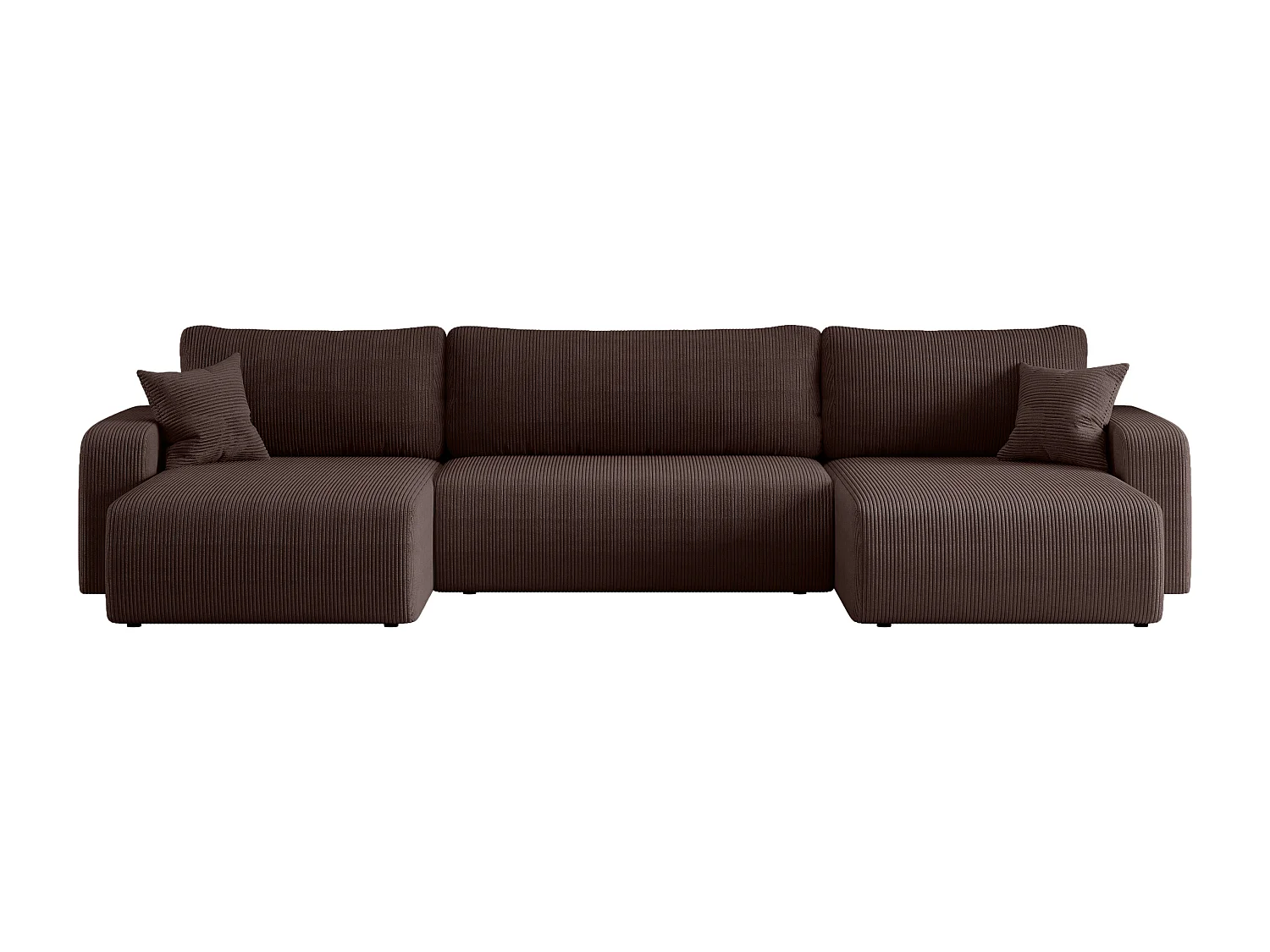 Canapé d’angle réversible PIANIOO U convertible – Velours côtelé brun chocolat, grand coffre de rangement, fonction couchage, angle universel gauche/droite