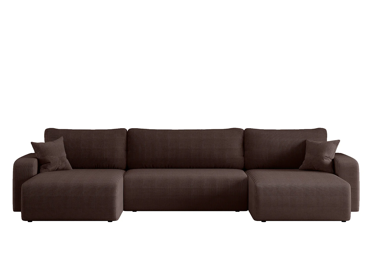 Canapé d’angle réversible PIANIOO U convertible – Velours côtelé brun chocolat, grand coffre de rangement, fonction couchage, angle universel gauche/droite