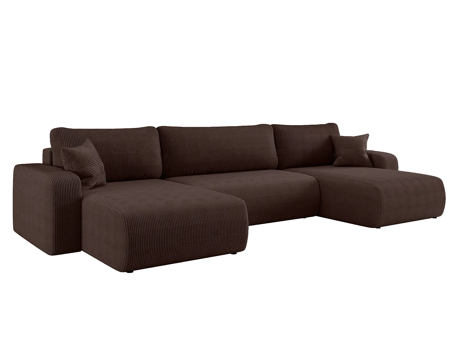 Canapé d’angle réversible PIANIOO U convertible – Velours côtelé brun chocolat, grand coffre de rangement, fonction couchage, angle universel gauche/droite
