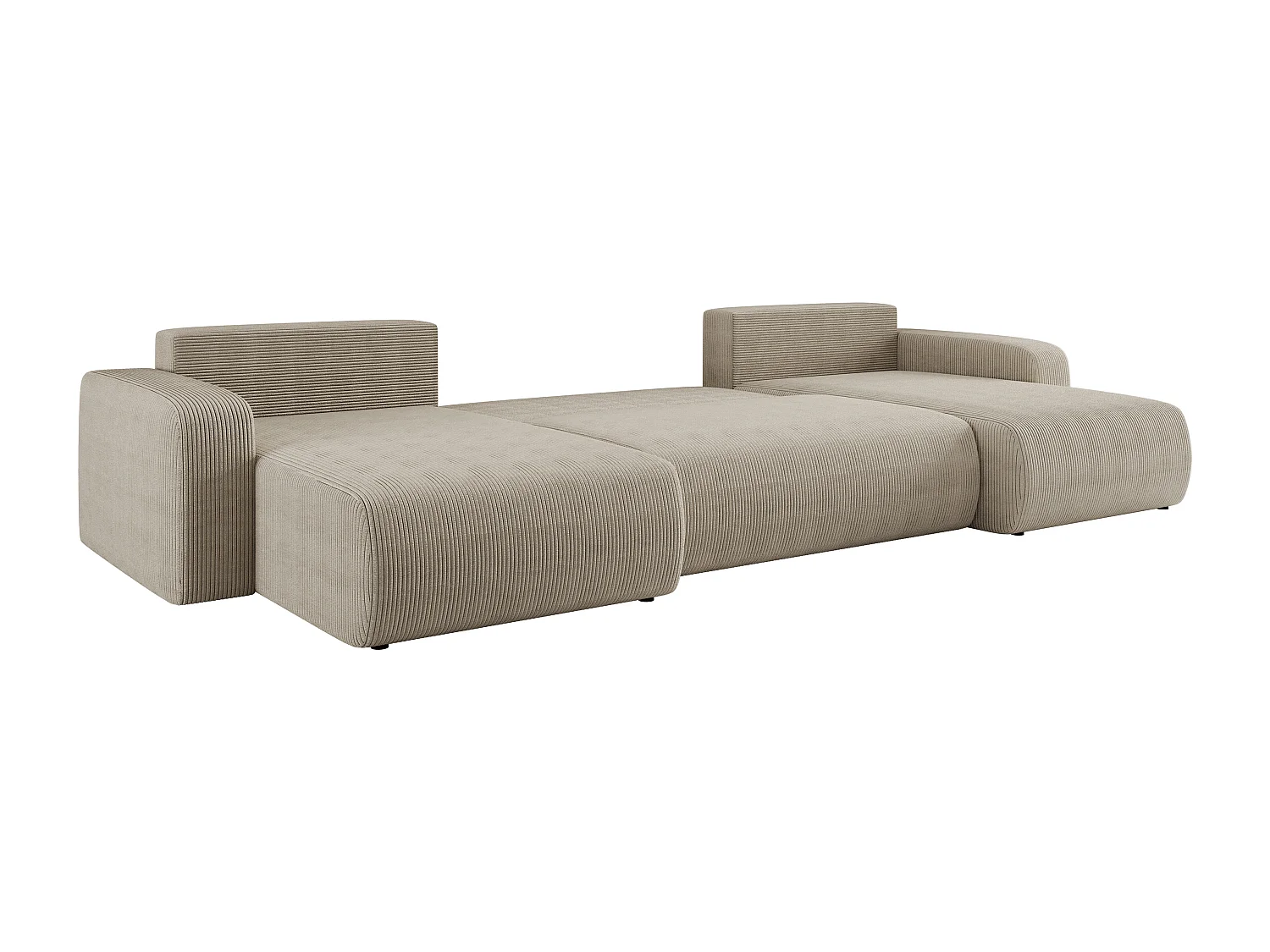 Canapé d’angle réversible PIANIOO U convertible – Velours côtelé beige, grand coffre de rangement, fonction couchage, angle universel gauche/droite