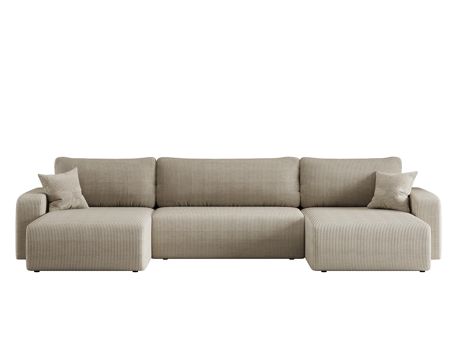 Canapé d’angle réversible PIANIOO U convertible – Velours côtelé beige, grand coffre de rangement, fonction couchage, angle universel gauche/droite