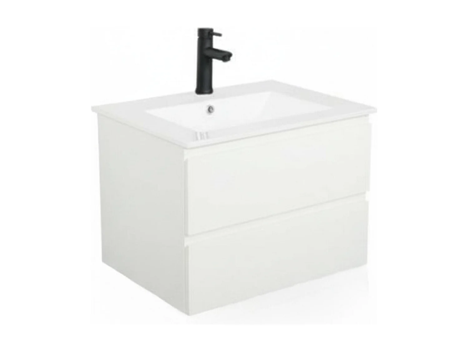 Set lavabo singolo 60cm con piano in ceramica e rubinetto nero SORRENTO