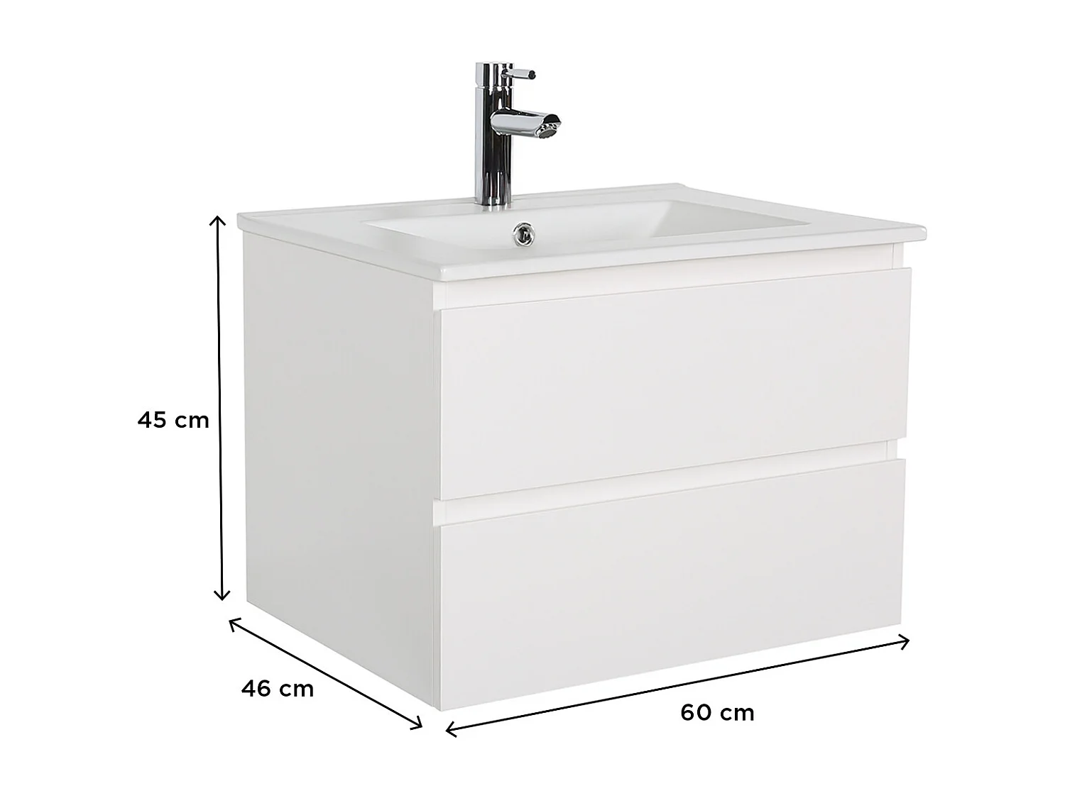 Enkele wastafelset 60cm met keramische bovenkant en zwarte kraan SORRENTO