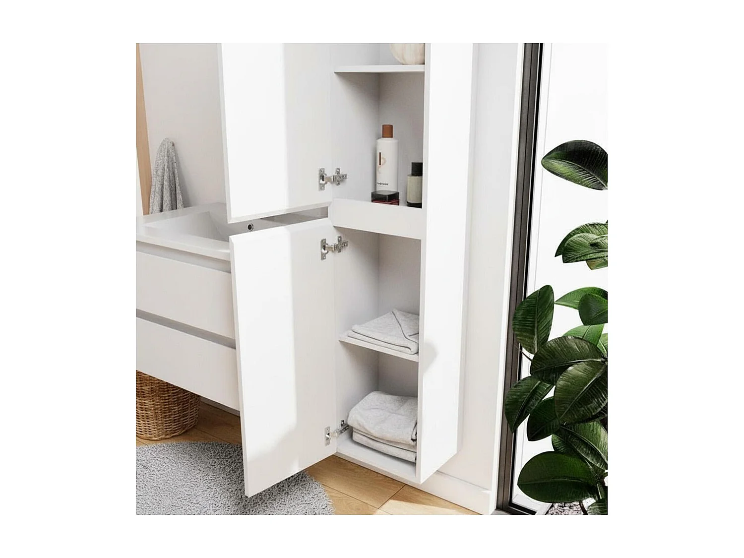 Conjunto mueble de lavabo sencillo 60 cm + grifo + espejo + columna SORRENTO