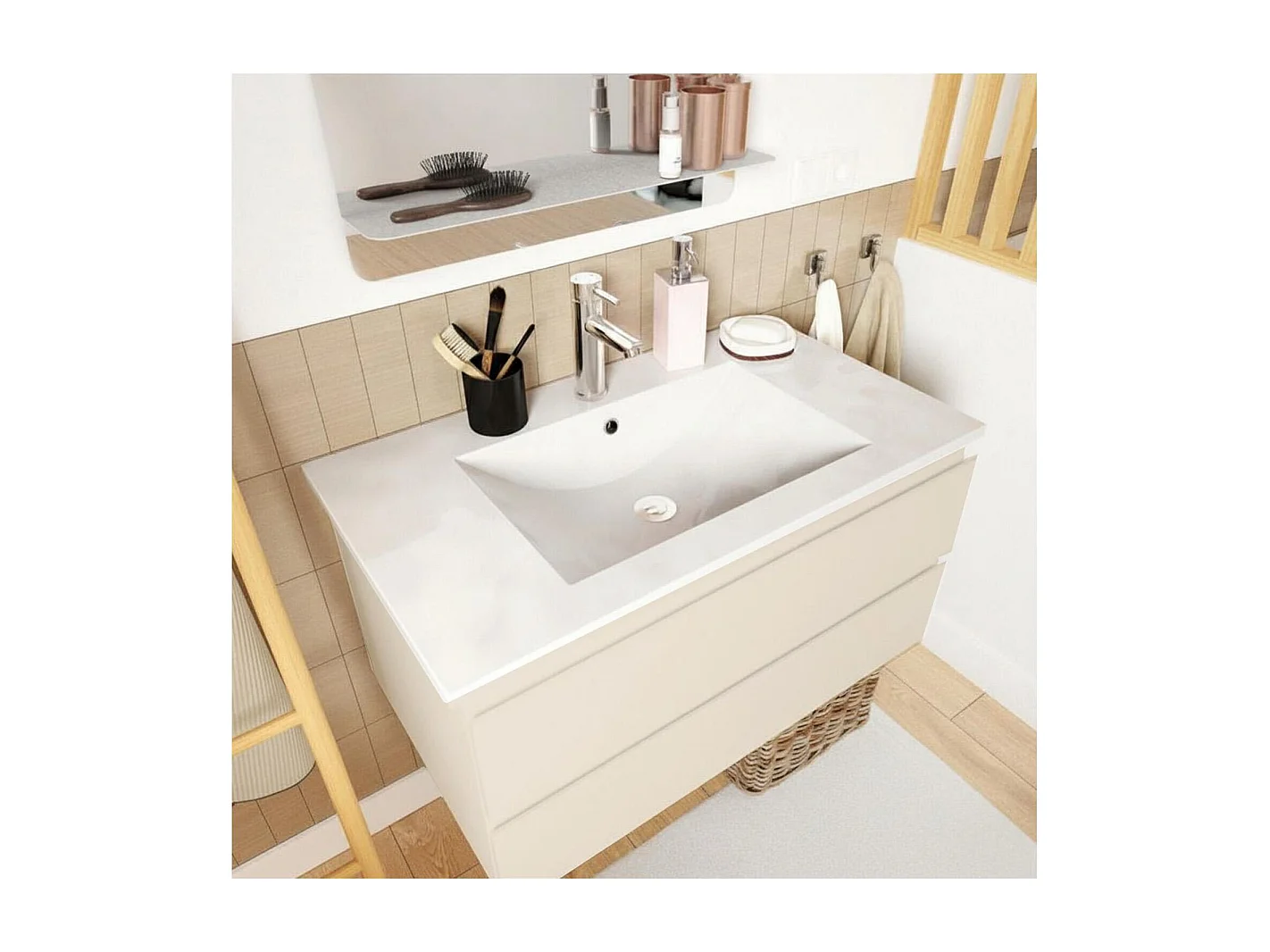 Einzelmöbel + Waschbecken + Armatur + Spiegel SORRENTO