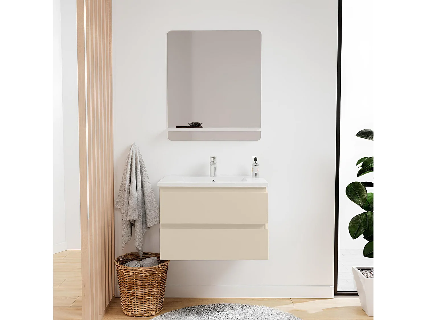 SORRENTO Einzelwaschtisch-Unterschrank 60 cm + Armatur + Spiegel