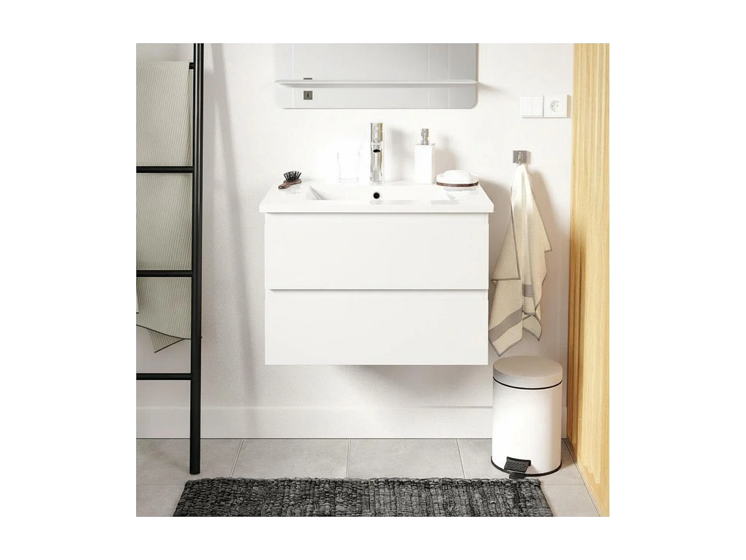 Gruppo lavabo singolo 60cm con piano in ceramica e rubinetto cromato SORRENTO