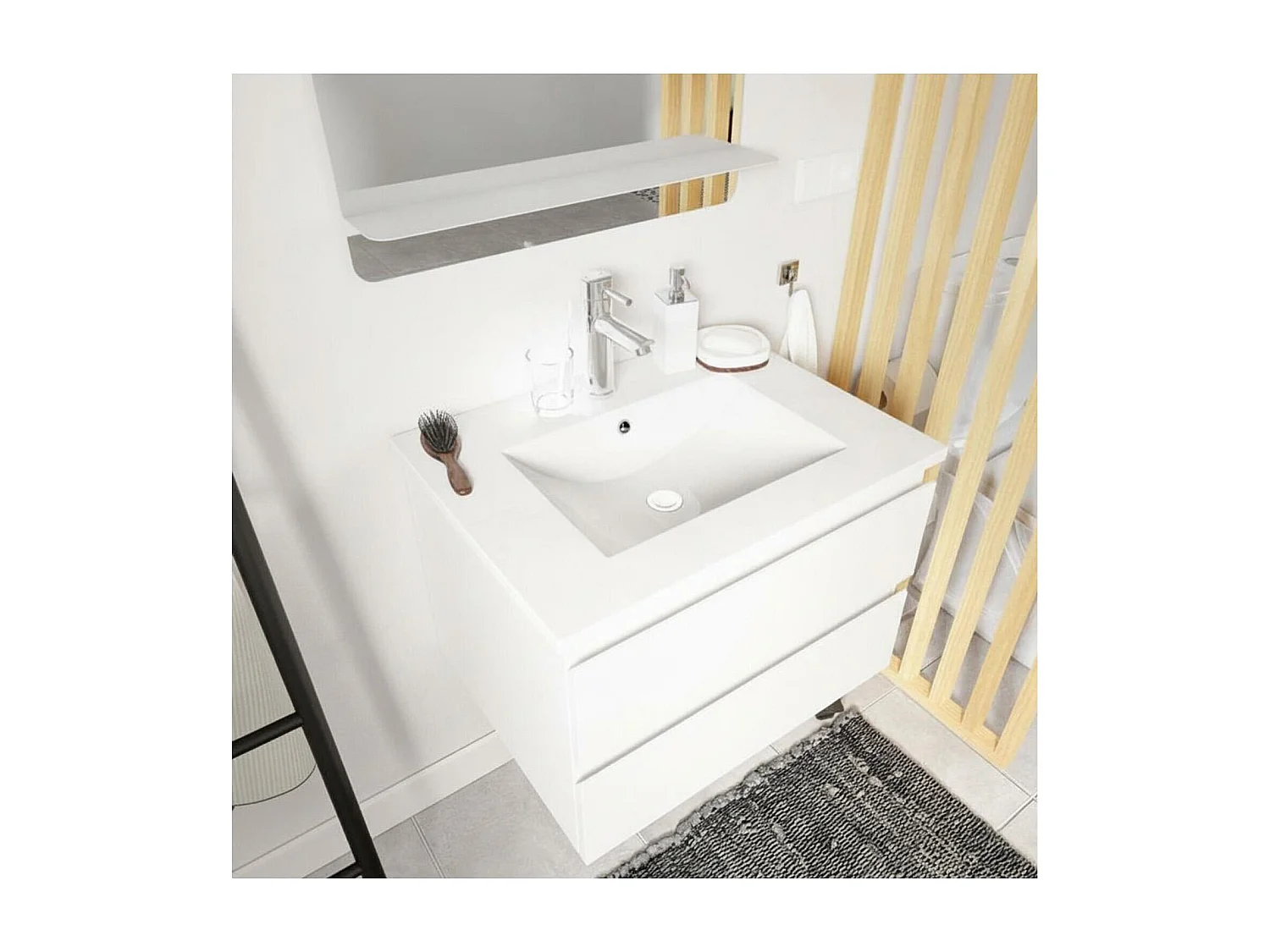 Gruppo lavabo singolo 60cm con piano in ceramica e rubinetto cromato SORRENTO