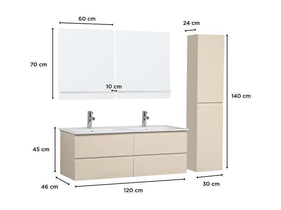 Doppelte Einheit + Spiegel + Wasserhahn + SORRENTO-Säule