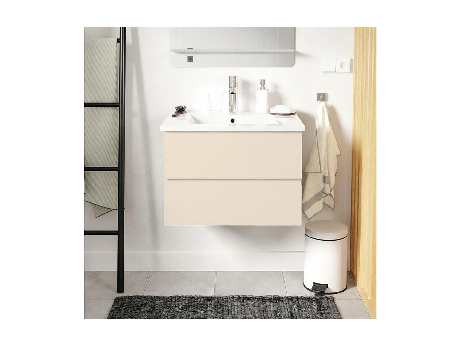 Gruppo lavabo singolo 60cm con piano in ceramica e rubinetto cromato SORRENTO